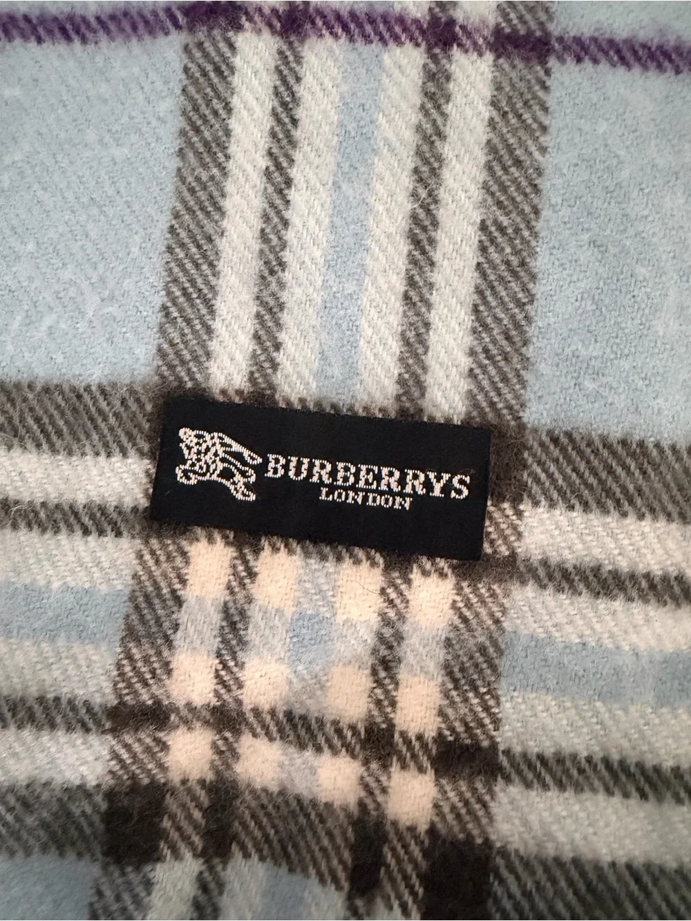Vintage Burberrys London Light Blue Nova Check Fringe Scarf